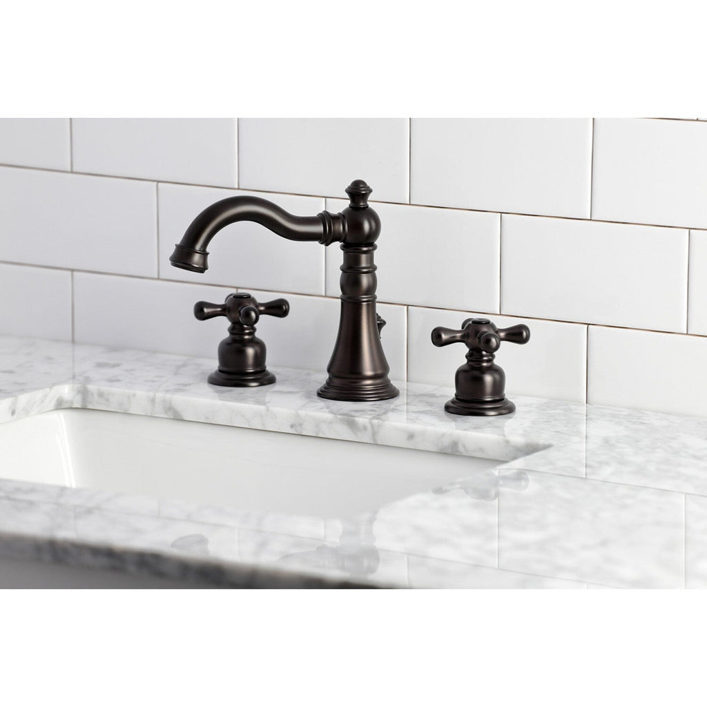 American Classic Two-Handle 3-Hole Deck Mount Widespread Bathroom Faucet with Retail Pop-Up Drain