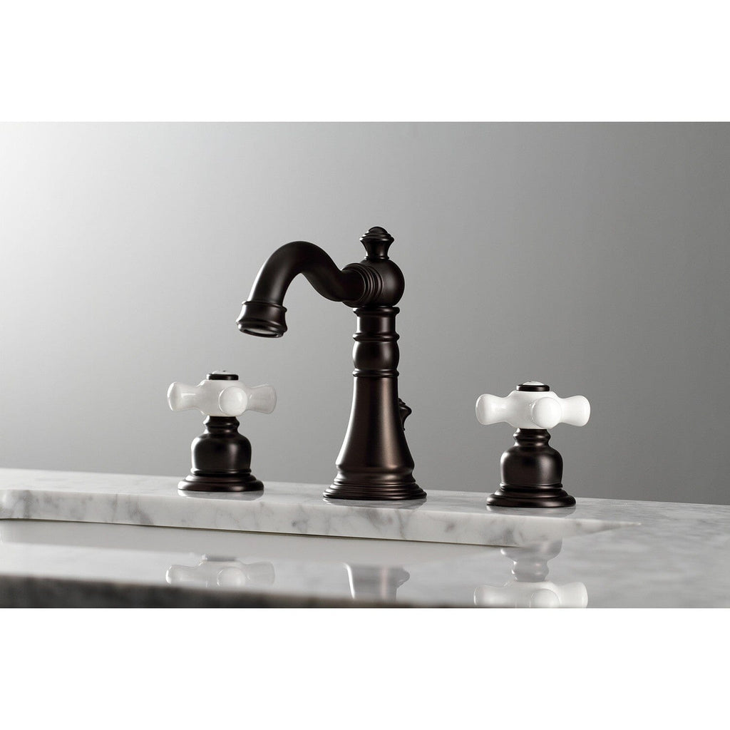 American Classic Two-Handle 3-Hole Deck Mount Widespread Bathroom Faucet with Pop-Up Drain