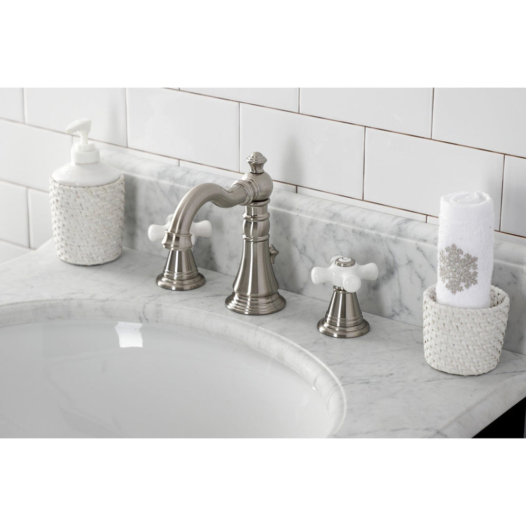 American Classic Two-Handle 3-Hole Deck Mount Widespread Bathroom Faucet with Retail Pop-Up Drain