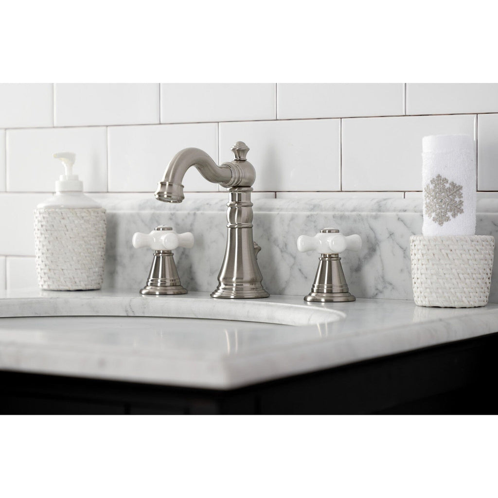 American Classic Two-Handle 3-Hole Deck Mount Widespread Bathroom Faucet with Retail Pop-Up Drain