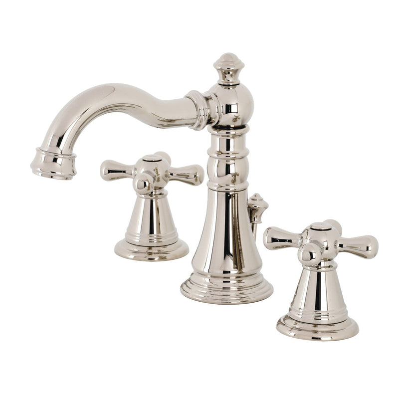 American Classic Two-Handle 3-Hole Deck Mount Widespread Bathroom Faucet with Brass Pop-Up Drain