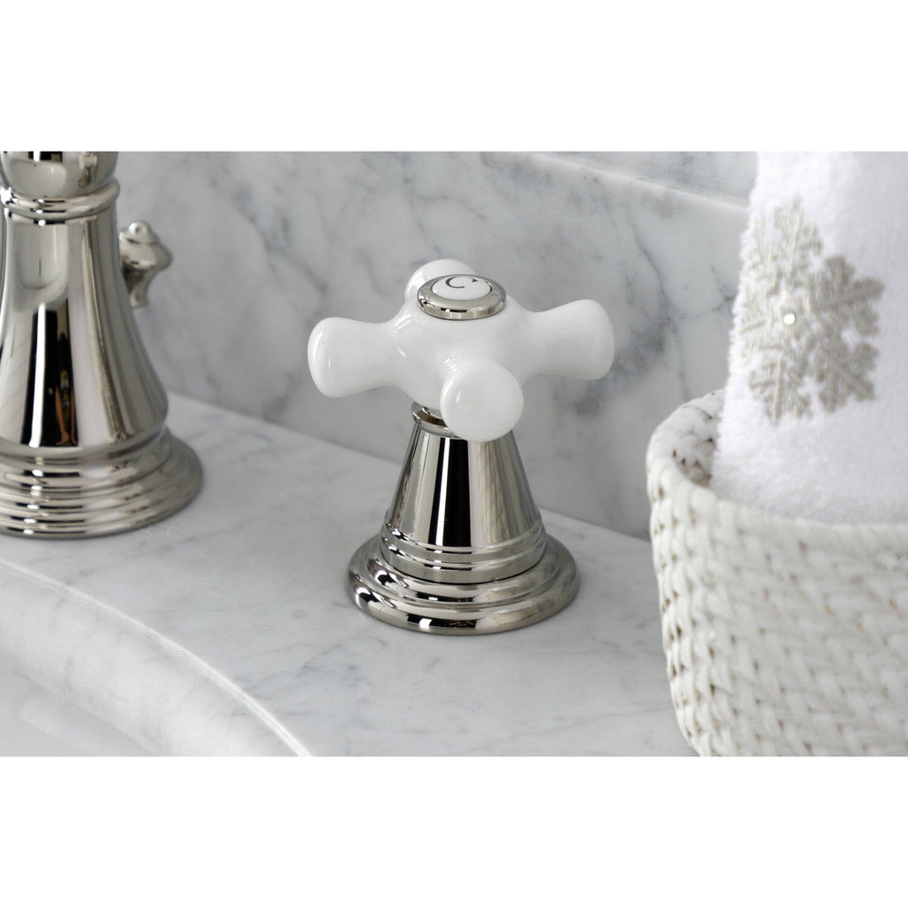 American Classic Two-Handle 3-Hole Deck Mount Widespread Bathroom Faucet with Brass Pop-Up Drain