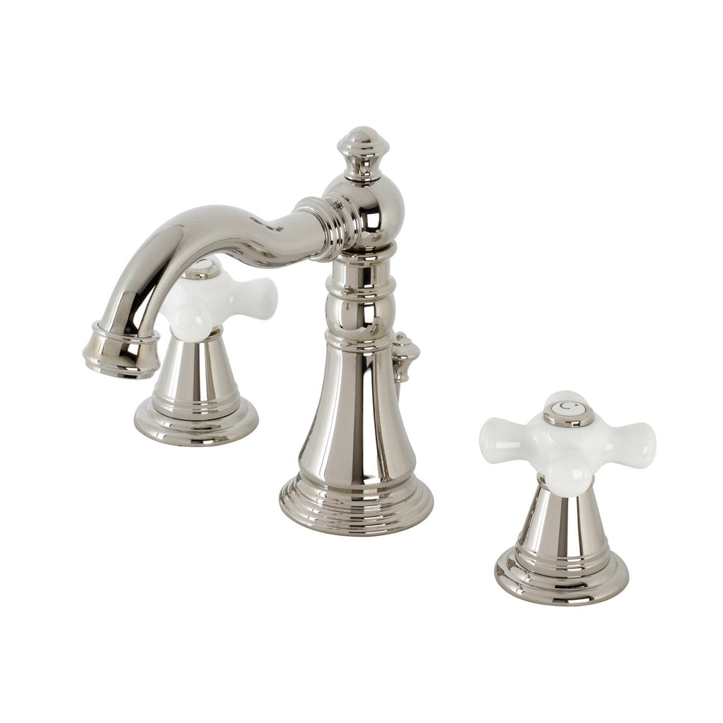 American Classic Two-Handle 3-Hole Deck Mount Widespread Bathroom Faucet with Brass Pop-Up Drain