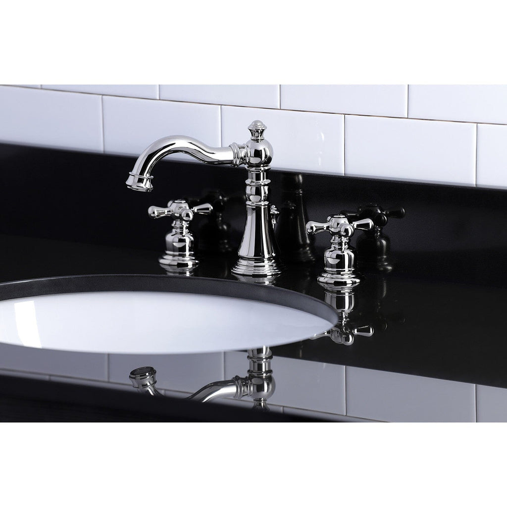 American Classic Two-Handle 3-Hole Deck Mount Widespread Bathroom Faucet with Brass Pop-Up Drain