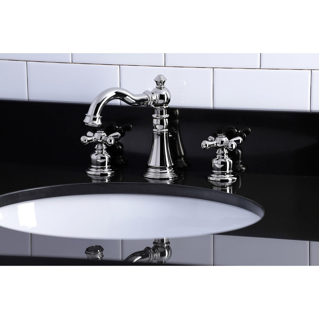 American Classic Two-Handle 3-Hole Deck Mount Widespread Bathroom Faucet with Brass Pop-Up Drain