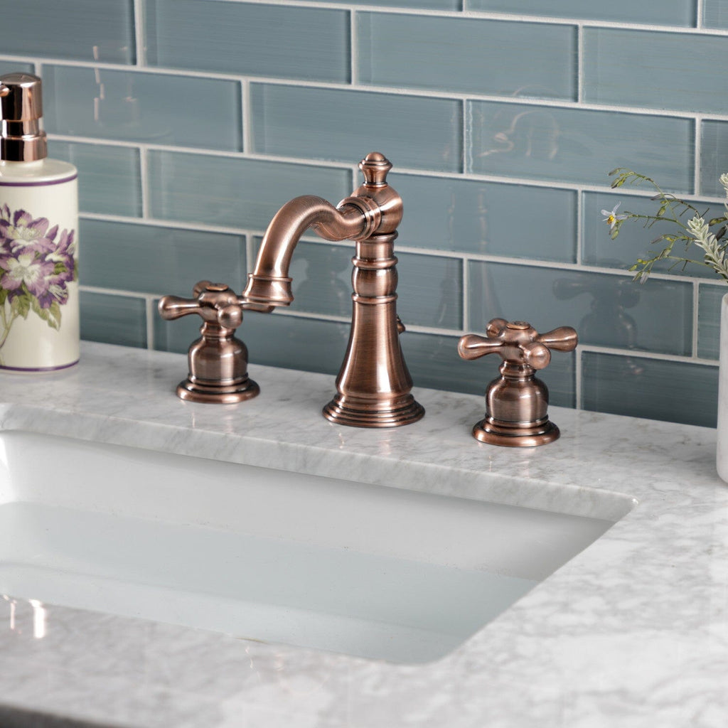 American Classic Two-Handle 3-Hole Deck Mount Widespread Bathroom Faucet with Brass Pop-Up Drain