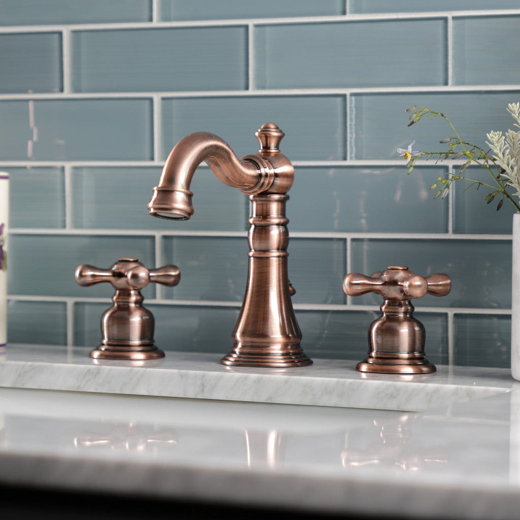 American Classic Two-Handle 3-Hole Deck Mount Widespread Bathroom Faucet with Brass Pop-Up Drain