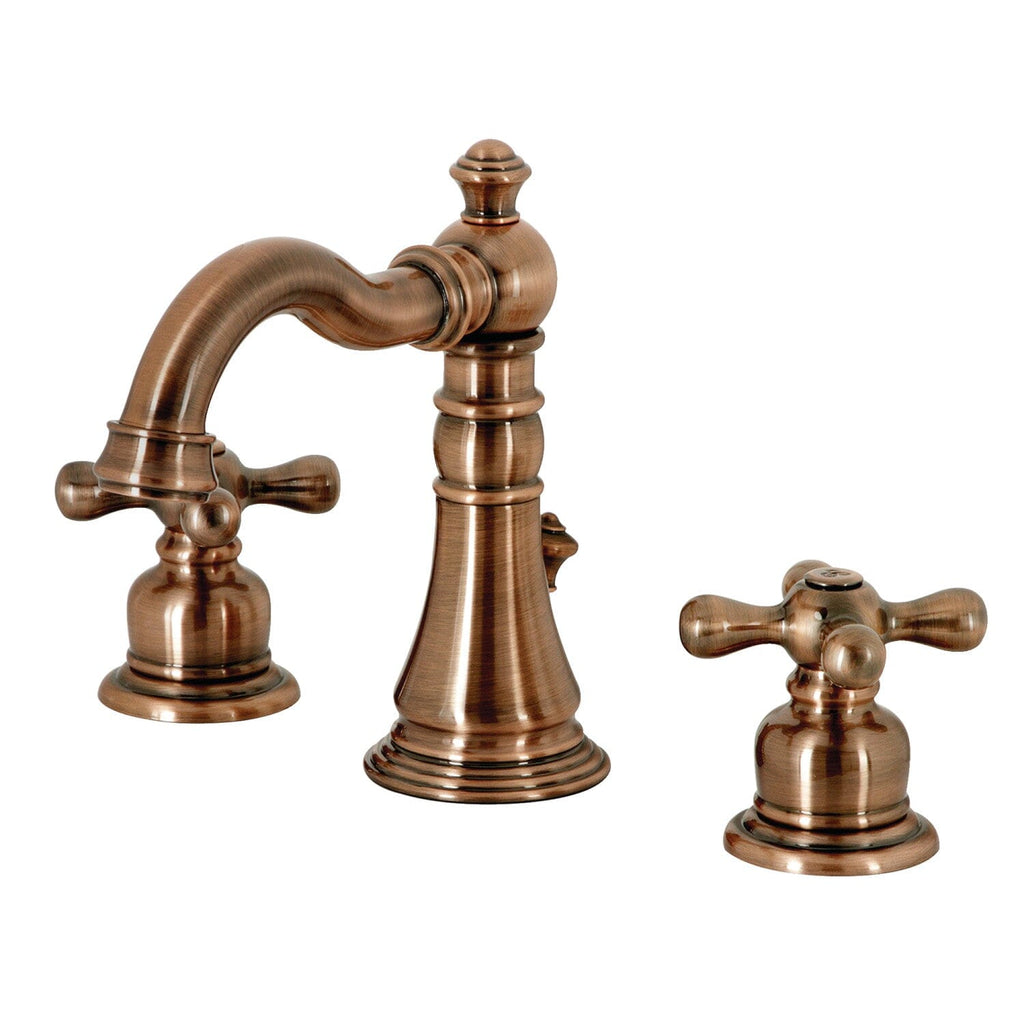 American Classic Two-Handle 3-Hole Deck Mount Widespread Bathroom Faucet with Brass Pop-Up Drain