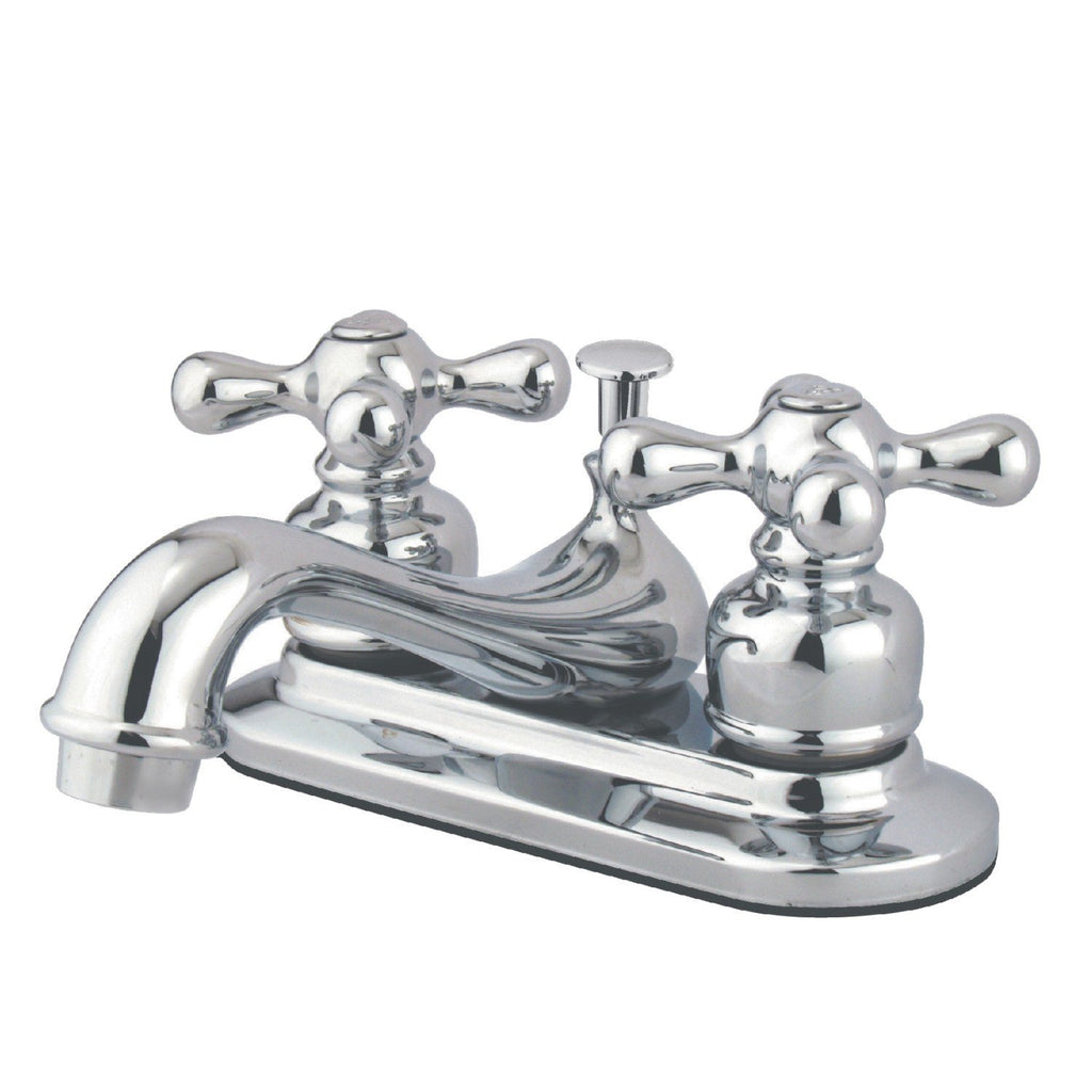Restoration Double-Handle 3-Hole Deck Mount 4-Inch Centerset Bathroom Faucet with Pop-Up Drain