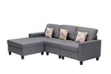 Nolan Gray Linen Fabric 3Pc Reversible Sectional Sofa Chaise with Pillows and Interchangeable Legs
