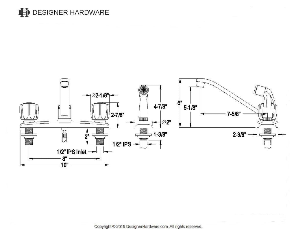 Americana Two-Handle 4-Hole 8" Centerset Kitchen Faucet with Side Sprayer