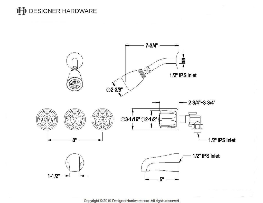 Triple-Handle Tub and Shower Faucet