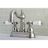 Bel-Air Two-Handle 3-Hole Deck Mount 4" Centerset Bathroom Faucet with Plastic Pop-Up
