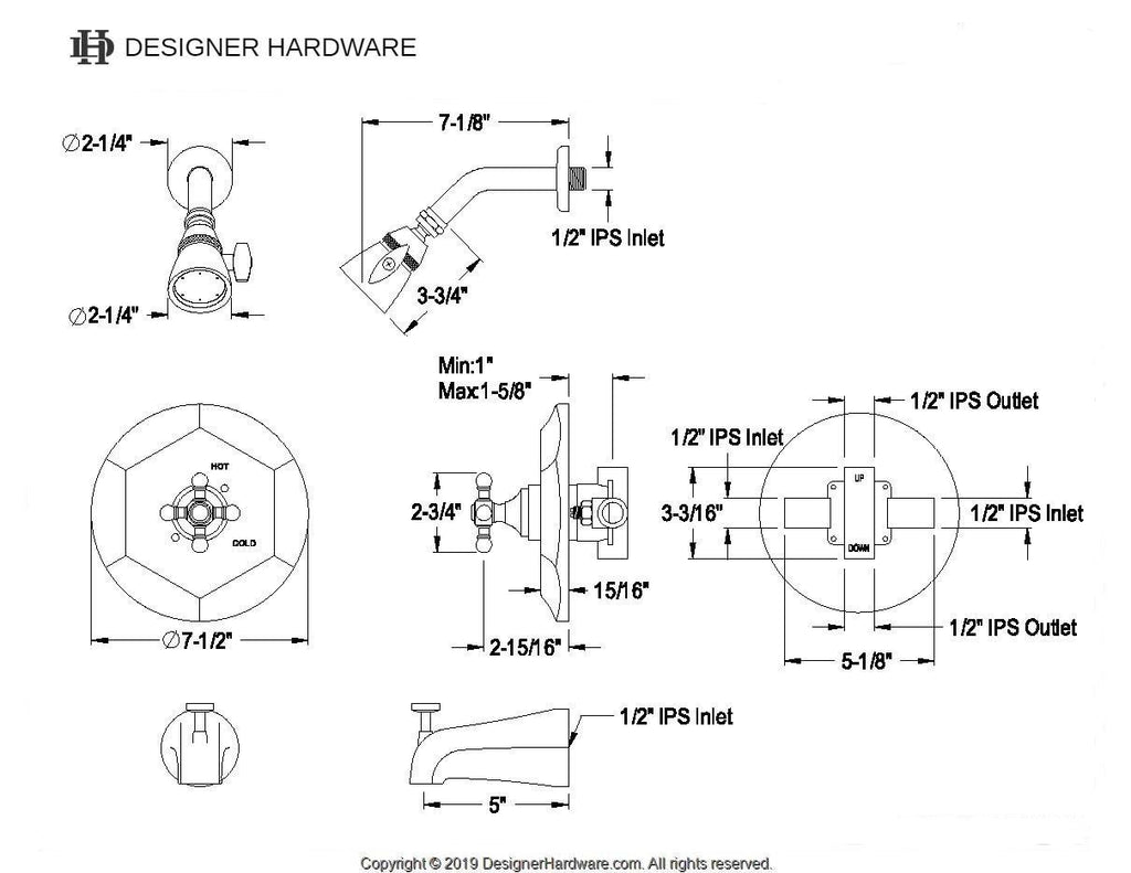 English Vintage Single-Handle Pressure Balanced Tub and Shower Faucet