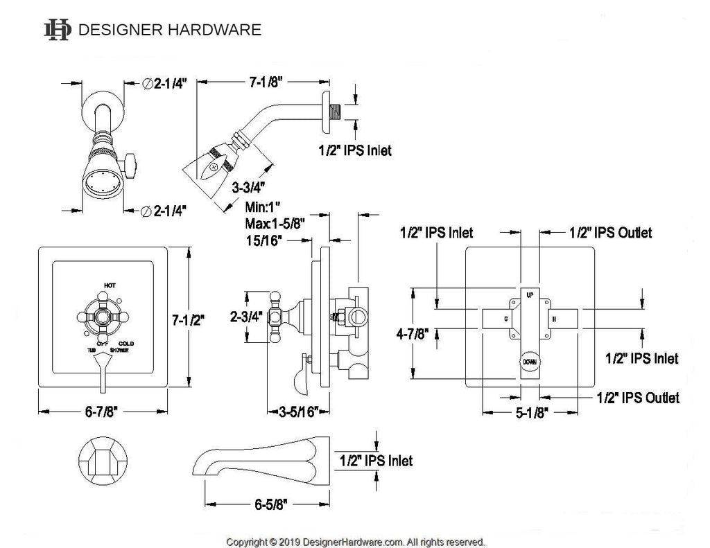 English Vintage Single-Handle Pressure Balanced Tub and Shower Faucet