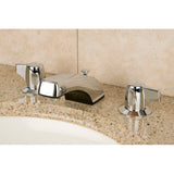 Americana Two-Handle 3-Hole Deck Mount Widespread Bathroom Faucet with Plastic Pop-Up Drain