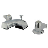 Americana Two-Handle 3-Hole Deck Mount Widespread Bathroom Faucet with Plastic Pop-Up Drain