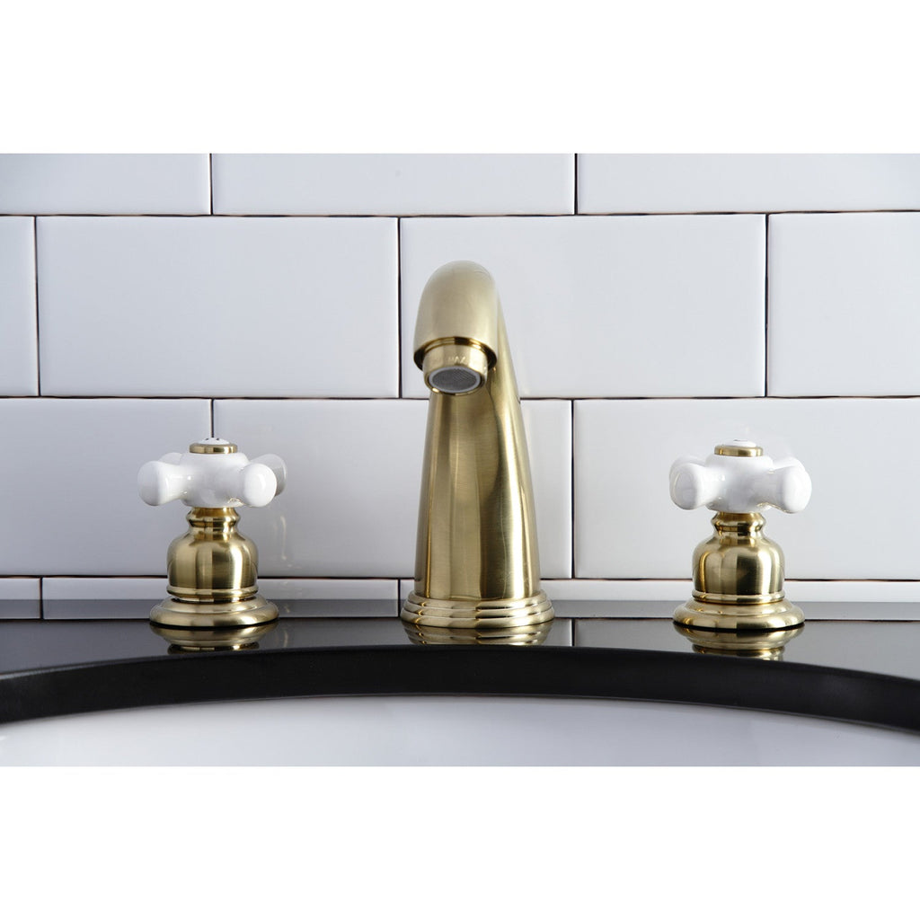 Victorian Two-Handle 3-Hole Deck Mount Widespread Bathroom Faucet with Pop-Up Drain