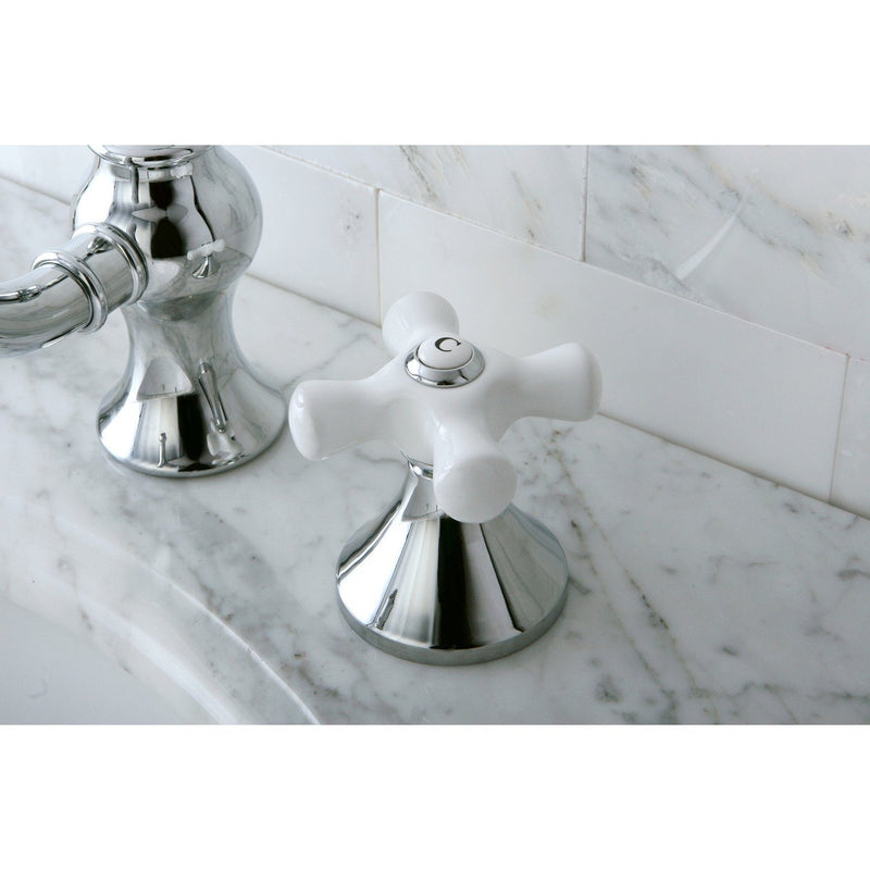 Two-Handle 3-Hole Deck Mount Widespread Bathroom Faucet with Brass Pop-Up