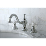 Two-Handle 3-Hole Deck Mount Widespread Bathroom Faucet with Brass Pop-Up