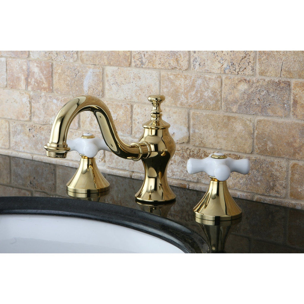 Two-Handle 3-Hole Deck Mount Widespread Bathroom Faucet with Brass Pop-Up