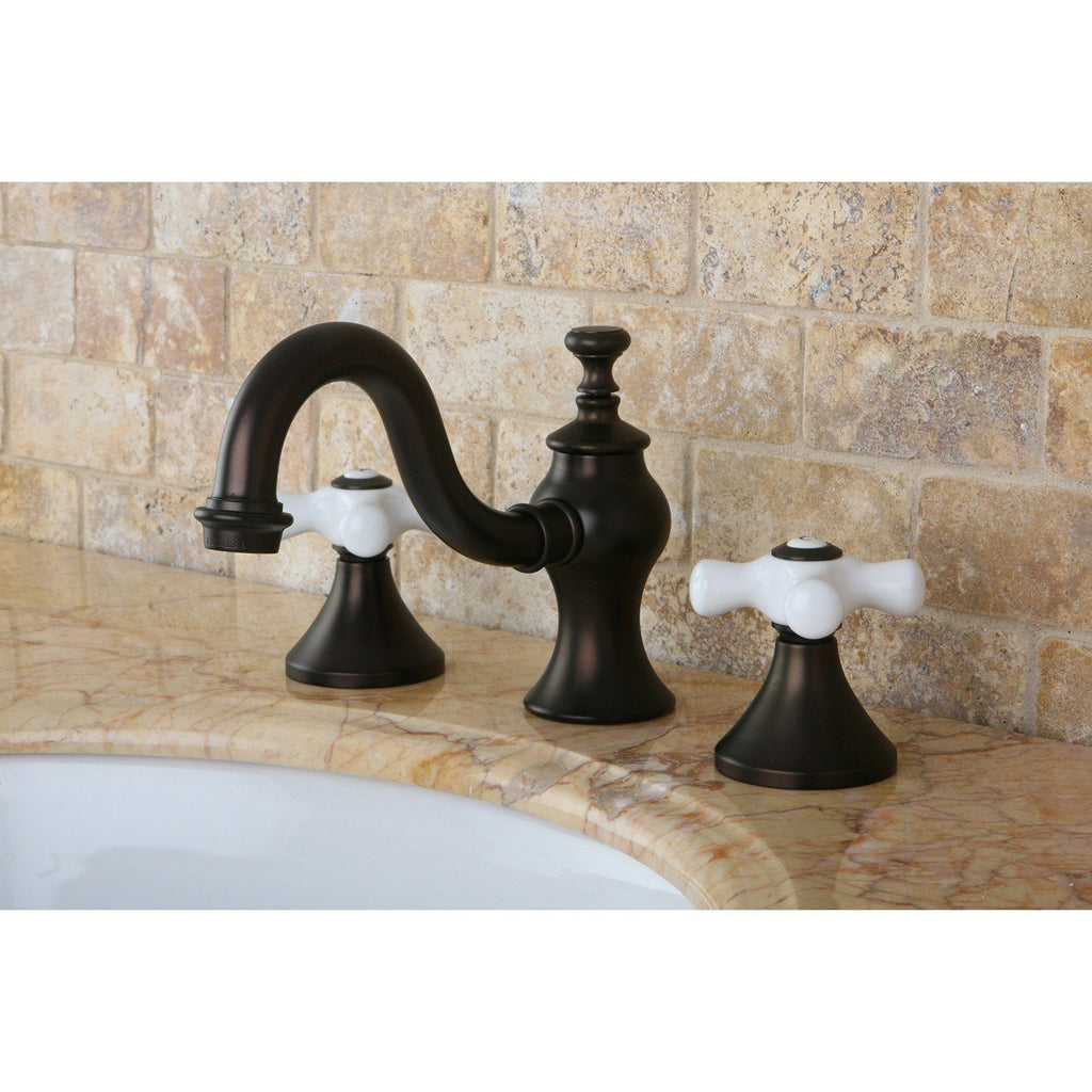 Two-Handle 3-Hole Deck Mount Widespread Bathroom Faucet with Brass Pop-Up