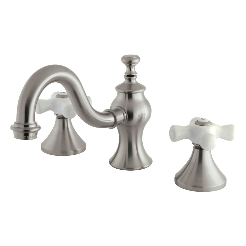 Two-Handle 3-Hole Deck Mount Widespread Bathroom Faucet with Brass Pop-Up