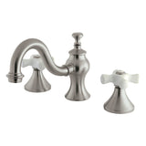 Two-Handle 3-Hole Deck Mount Widespread Bathroom Faucet with Brass Pop-Up