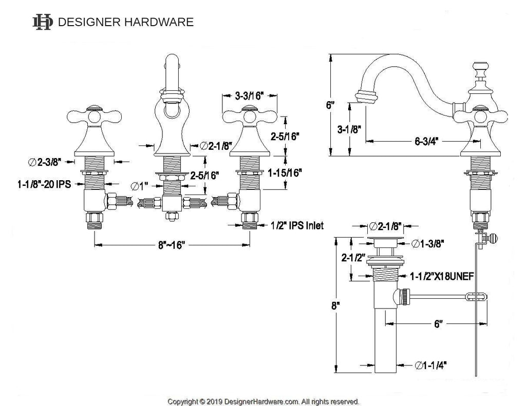 Vintage Two-Handle 3-Hole Deck Mount Widespread Bathroom Faucet with Brass Pop-Up
