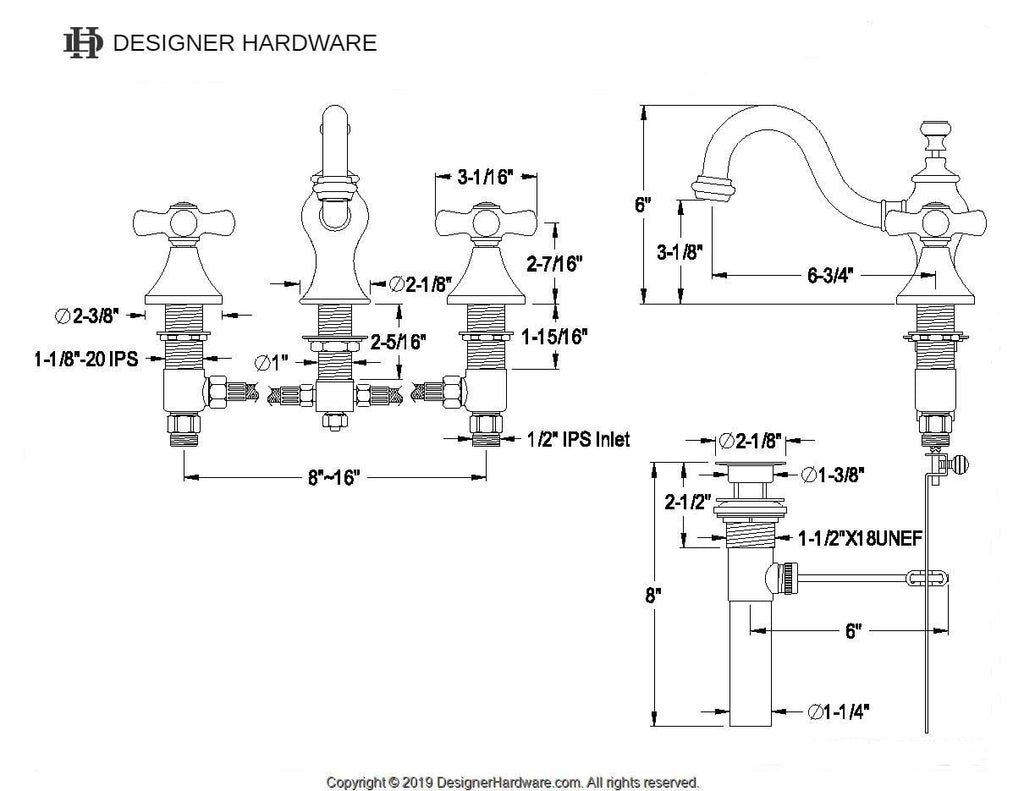 Duchess Two-Handle 3-Hole Deck Mount Widespread Bathroom Faucet with Brass Pop-Up Drain