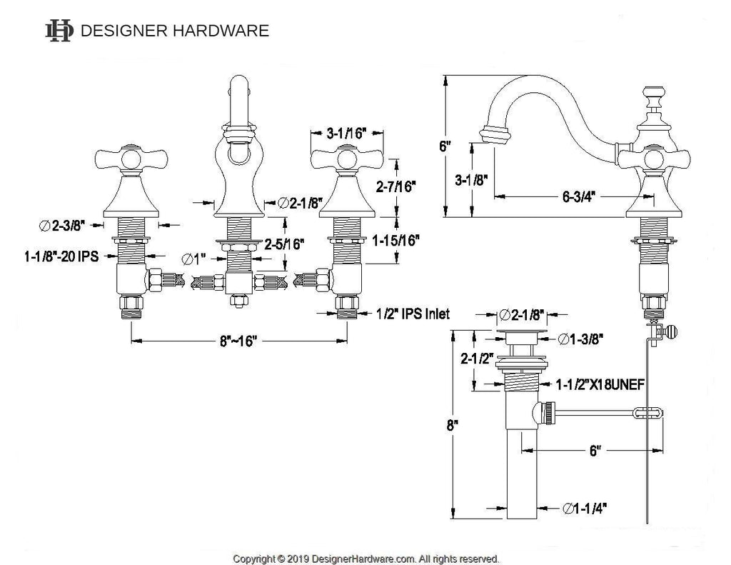 Two-Handle 3-Hole Deck Mount Widespread Bathroom Faucet with Brass Pop-Up