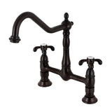 French Country Two-Handle 2-Hole Deck Mount Bridge Kitchen Faucet