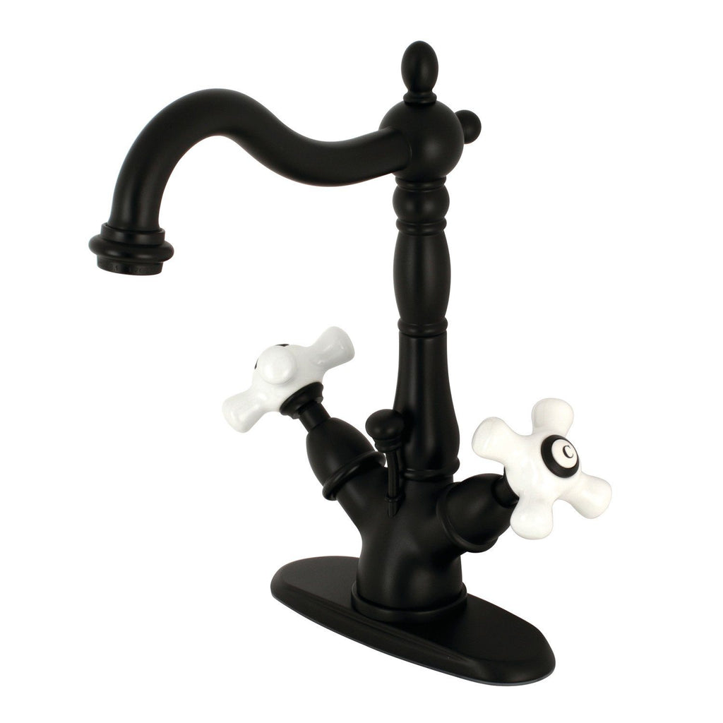 Heritage Double-Handle 1-or-3 Hole Deck Mount 4-Inch Centerset Bathroom Faucet with Brass Pop-Up