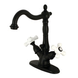 Heritage Double-Handle 1-or-3 Hole Deck Mount 4-Inch Centerset Bathroom Faucet with Brass Pop-Up