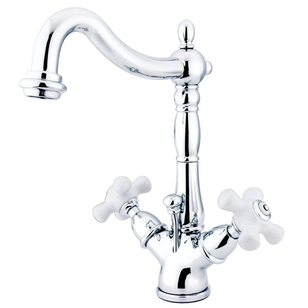 Heritage Double-Handle 1-or-3 Hole Deck Mount 4-Inch Centerset Bathroom Faucet with Brass Pop-Up