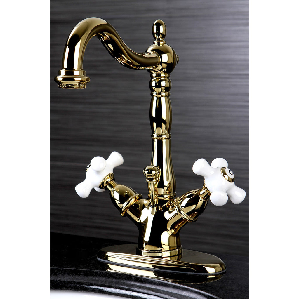 Heritage Double-Handle 1-or-3 Hole Deck Mount 4-Inch Centerset Bathroom Faucet with Brass Pop-Up