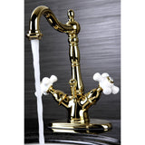 Heritage Double-Handle 1-or-3 Hole Deck Mount 4-Inch Centerset Bathroom Faucet with Brass Pop-Up