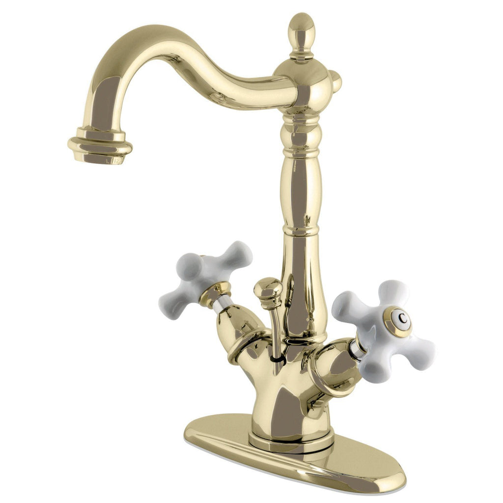 Heritage Double-Handle 1-or-3 Hole Deck Mount 4-Inch Centerset Bathroom Faucet with Brass Pop-Up