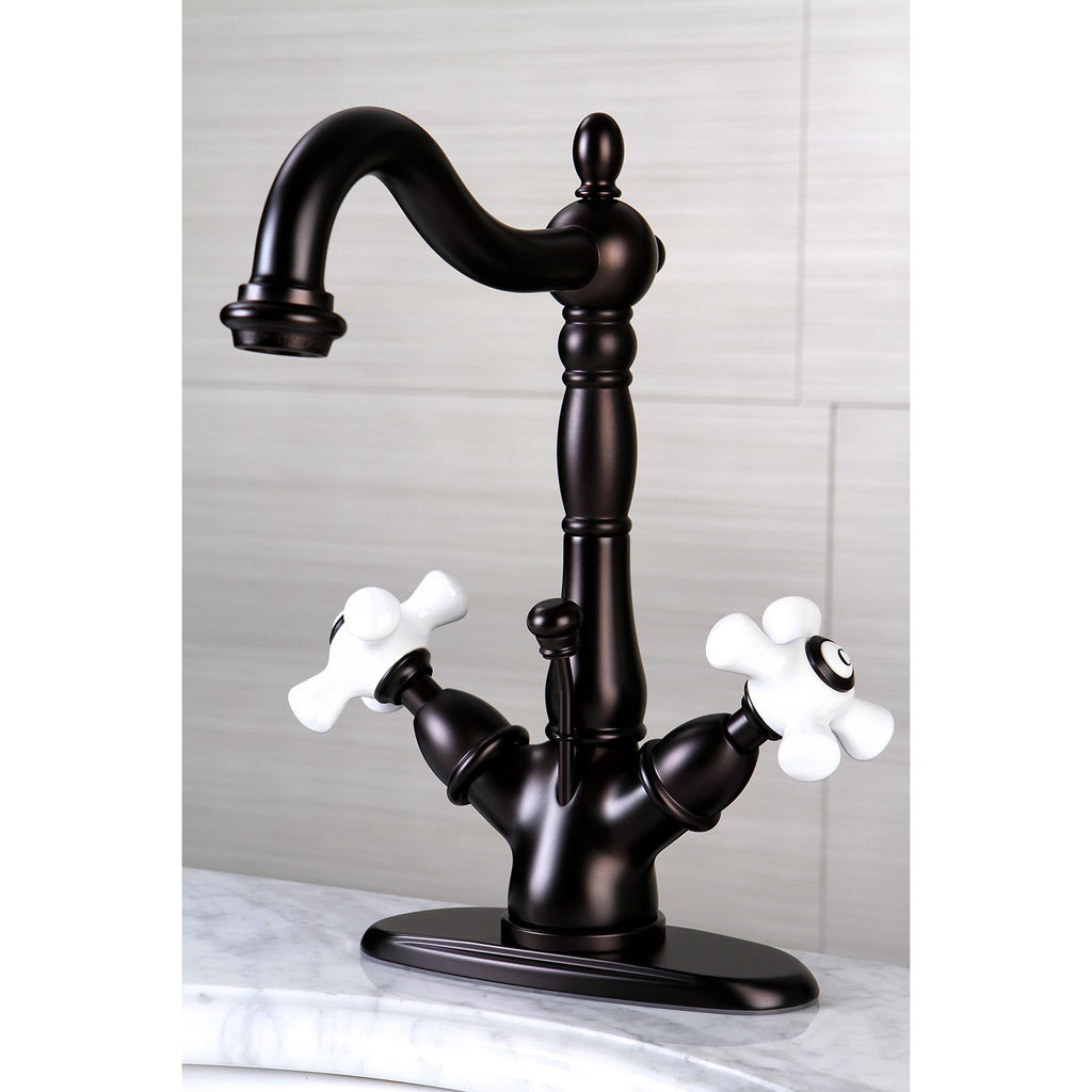 Heritage Double-Handle 1-or-3 Hole Deck Mount 4-Inch Centerset Bathroom Faucet with Brass Pop-Up