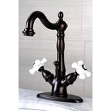 Heritage Double-Handle 1-or-3 Hole Deck Mount 4-Inch Centerset Bathroom Faucet with Brass Pop-Up