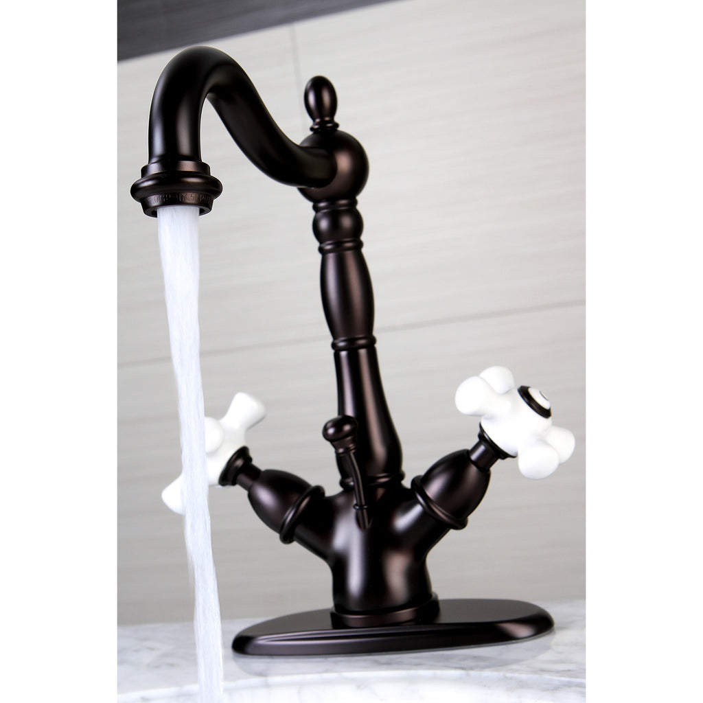 Heritage Double-Handle 1-or-3 Hole Deck Mount 4-Inch Centerset Bathroom Faucet with Brass Pop-Up