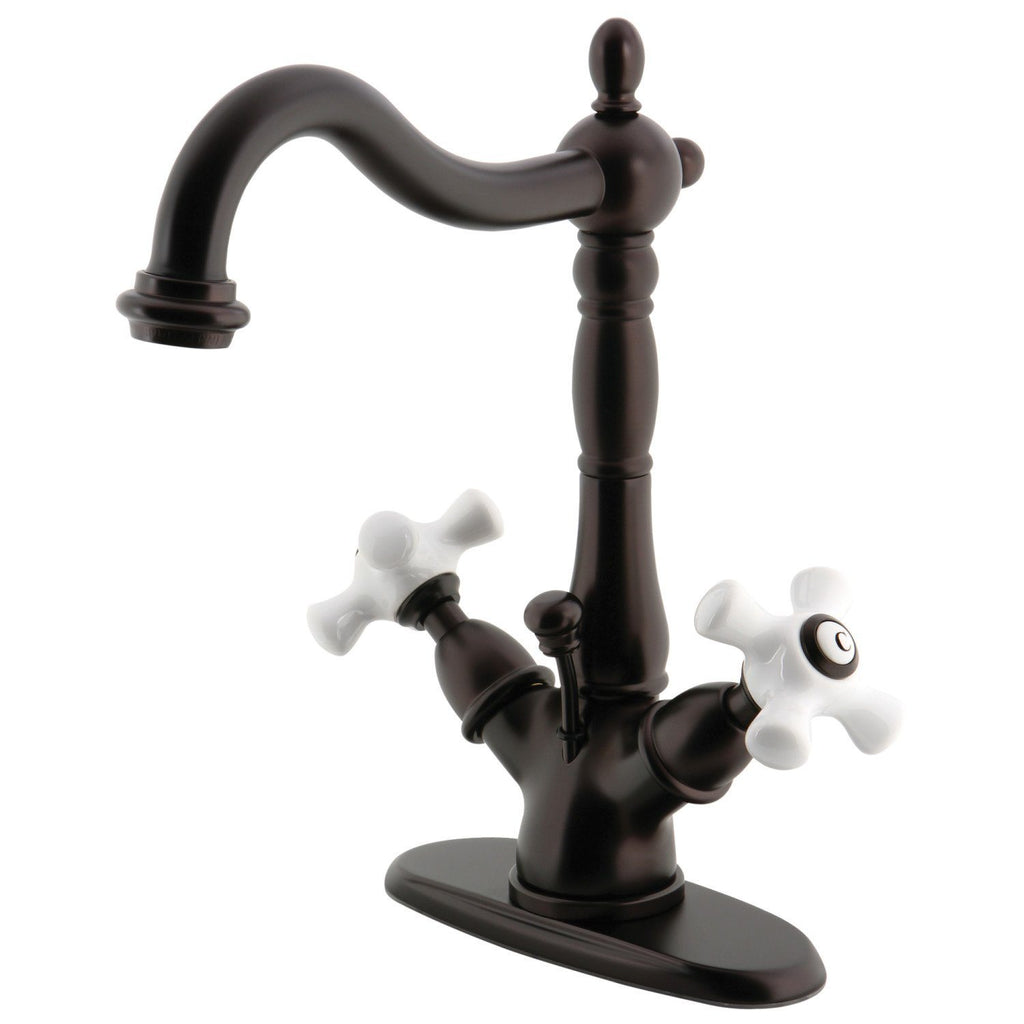Heritage Double-Handle 1-or-3 Hole Deck Mount 4-Inch Centerset Bathroom Faucet with Brass Pop-Up