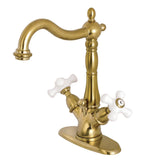 Heritage Double-Handle 1-or-3 Hole Deck Mount 4-Inch Centerset Bathroom Faucet with Brass Pop-Up