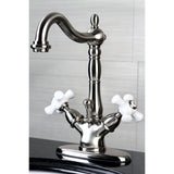 Heritage Double-Handle 1-or-3 Hole Deck Mount 4-Inch Centerset Bathroom Faucet with Brass Pop-Up