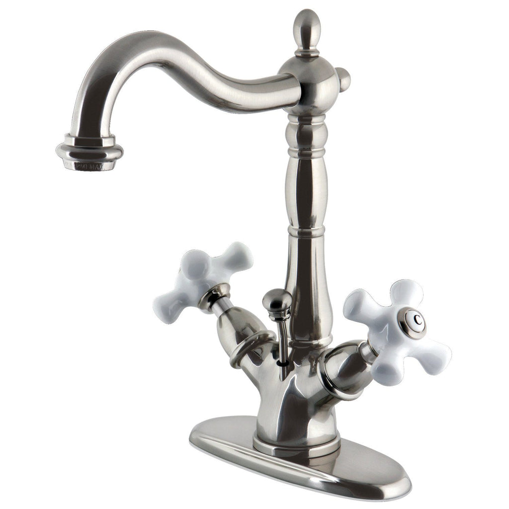 Heritage Double-Handle 1-or-3 Hole Deck Mount 4-Inch Centerset Bathroom Faucet with Brass Pop-Up