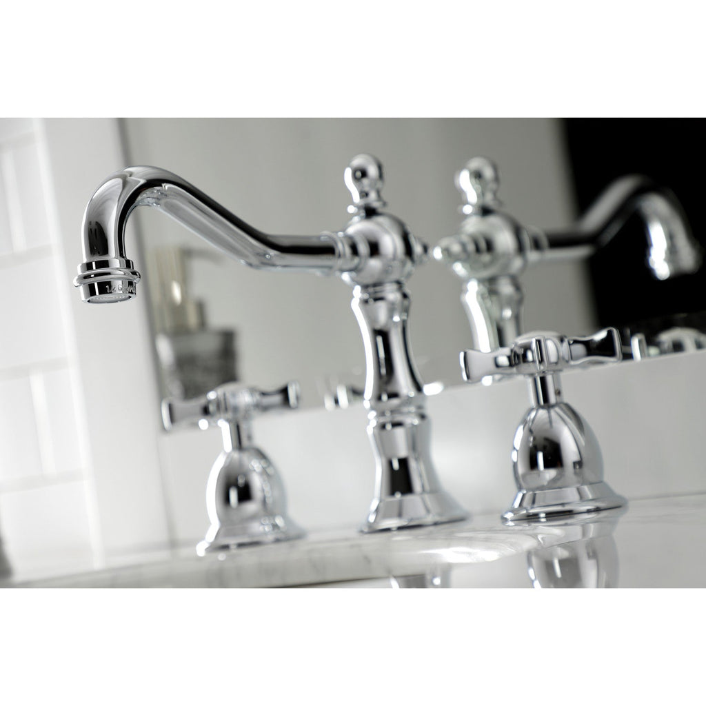 Hamilton Two-Handle 3-Hole Deck Mount Widespread Bathroom Faucet with Brass Pop-Up Drain