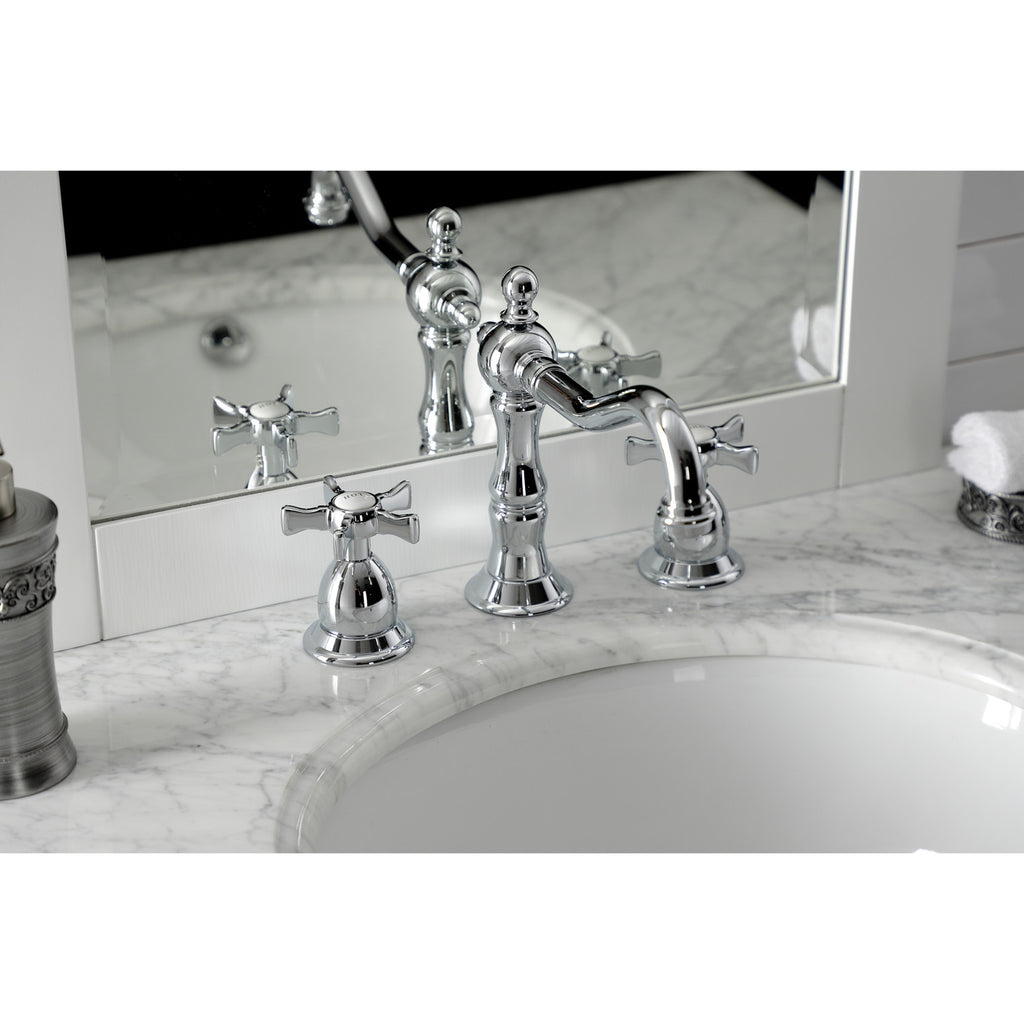 Hamilton Two-Handle 3-Hole Deck Mount Widespread Bathroom Faucet with Brass Pop-Up Drain