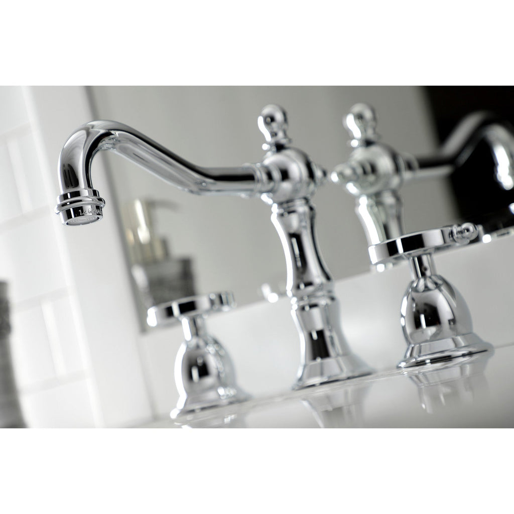 Belknap Two-Handle 3-Hole Deck Mount Widespread Bathroom Faucet with Brass Pop-Up Drain