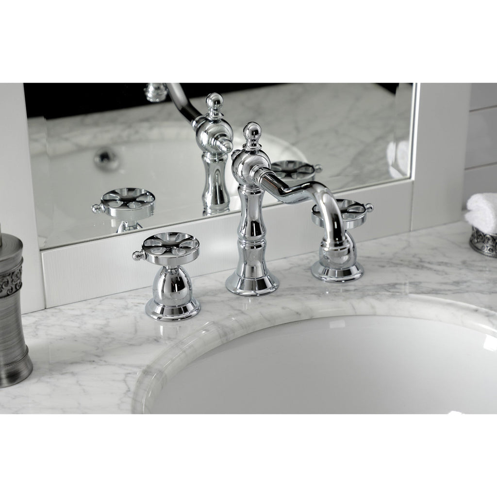 Belknap Two-Handle 3-Hole Deck Mount Widespread Bathroom Faucet with Brass Pop-Up Drain
