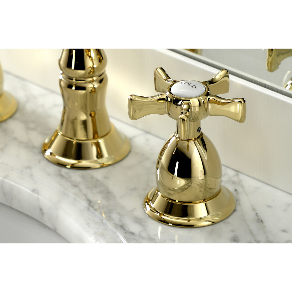 Hamilton Two-Handle 3-Hole Deck Mount Widespread Bathroom Faucet with Brass Pop-Up Drain